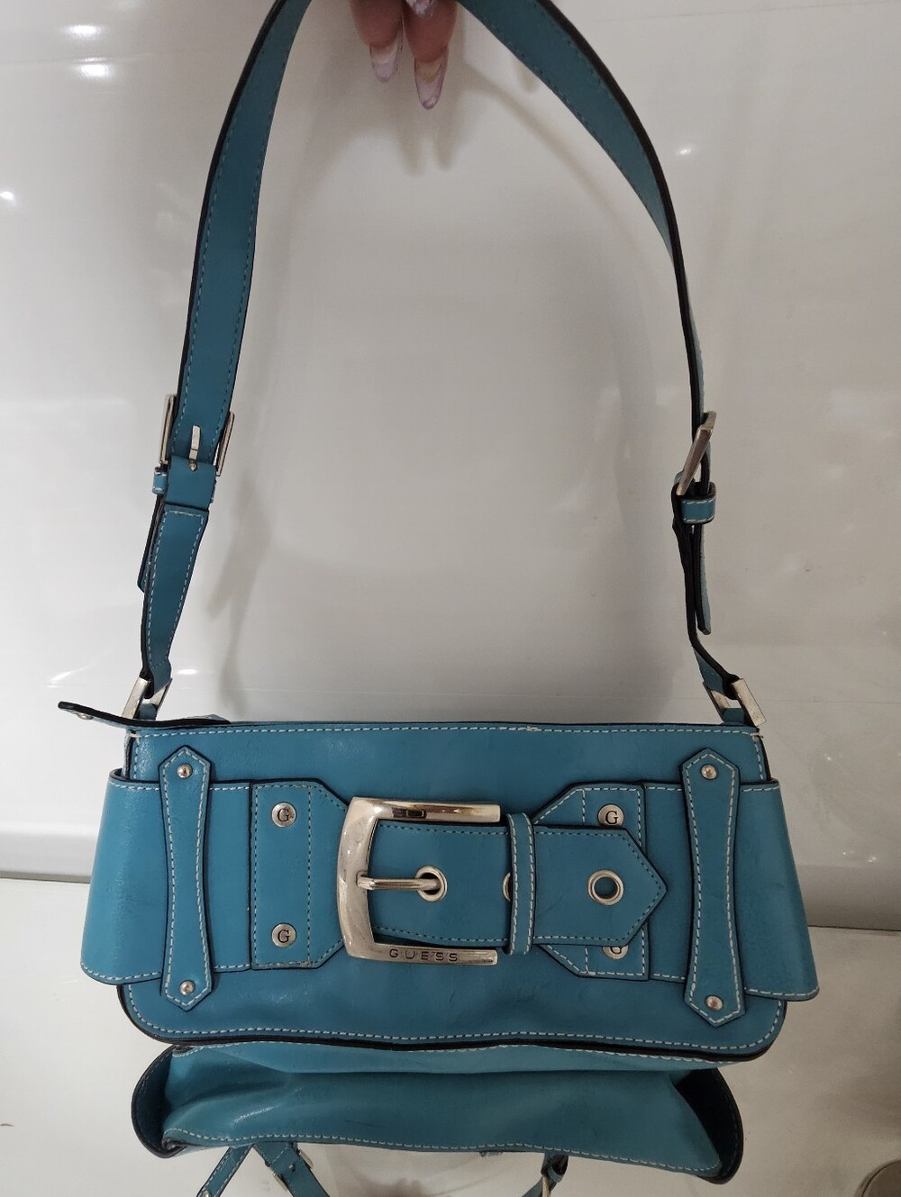 Y2k Vintage Guess Teal Buckle Shoulder Bag